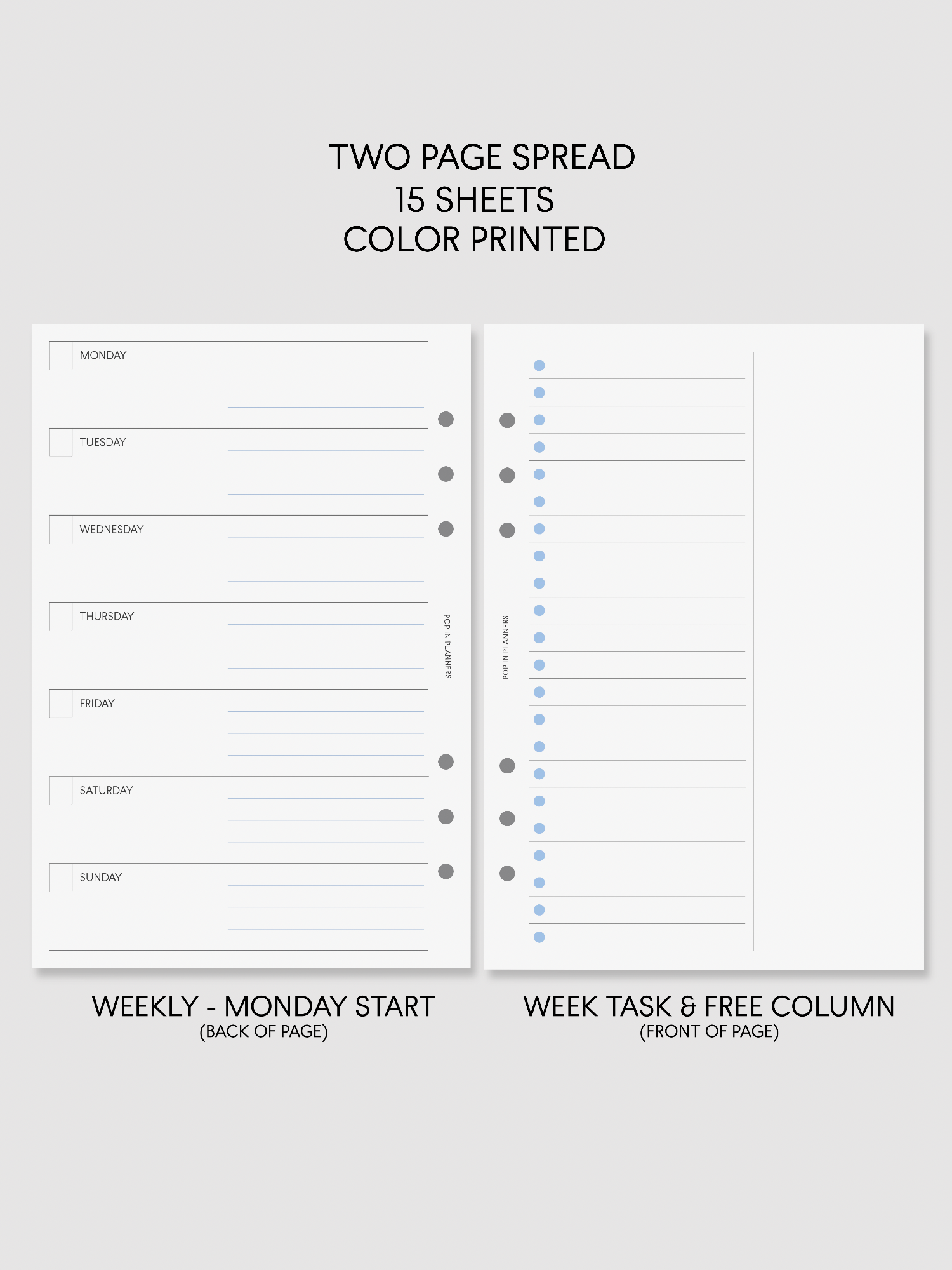 Weekly PeekFlow Planner Papers (15 Sheets/Color)