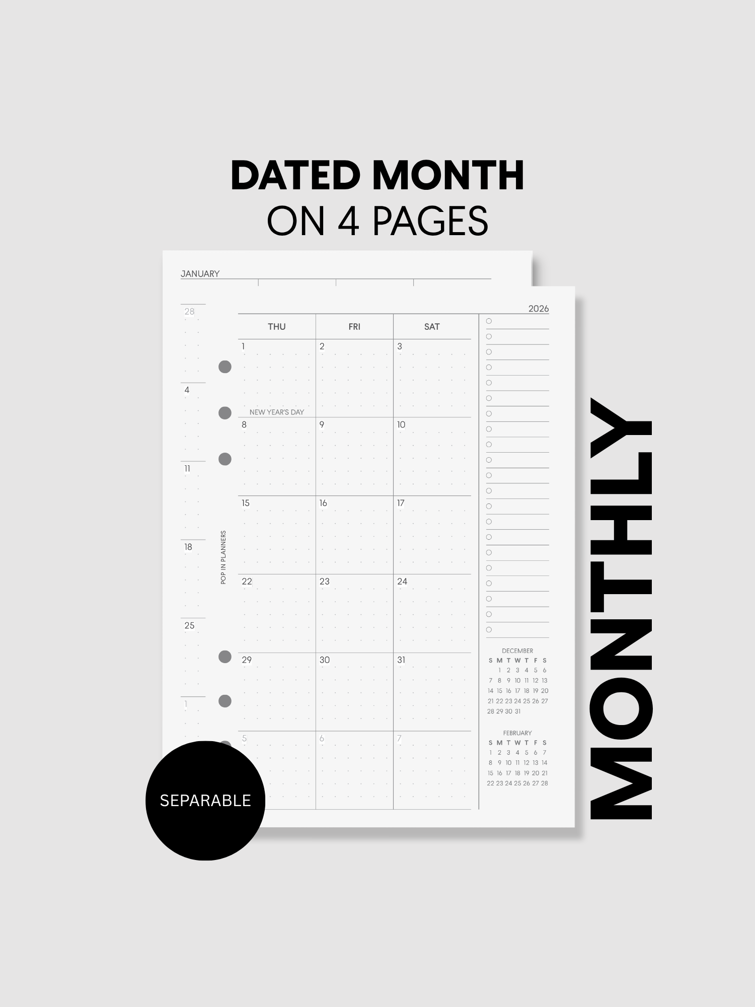 Dated Monthly Paper Inserts | 4 Page Separable (September Start, Academic Year)