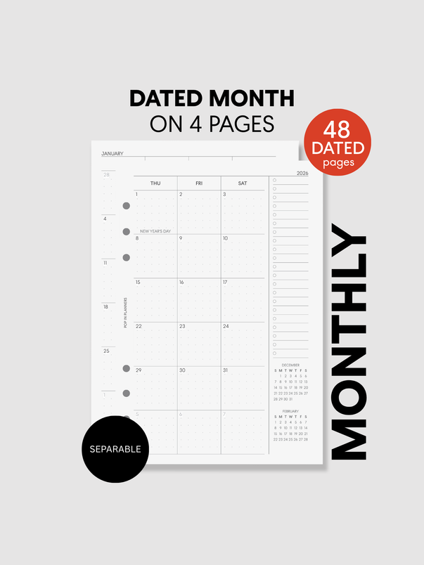 Dated Monthly Paper Inserts | 4 Page Separable (September Start, Academic Year)