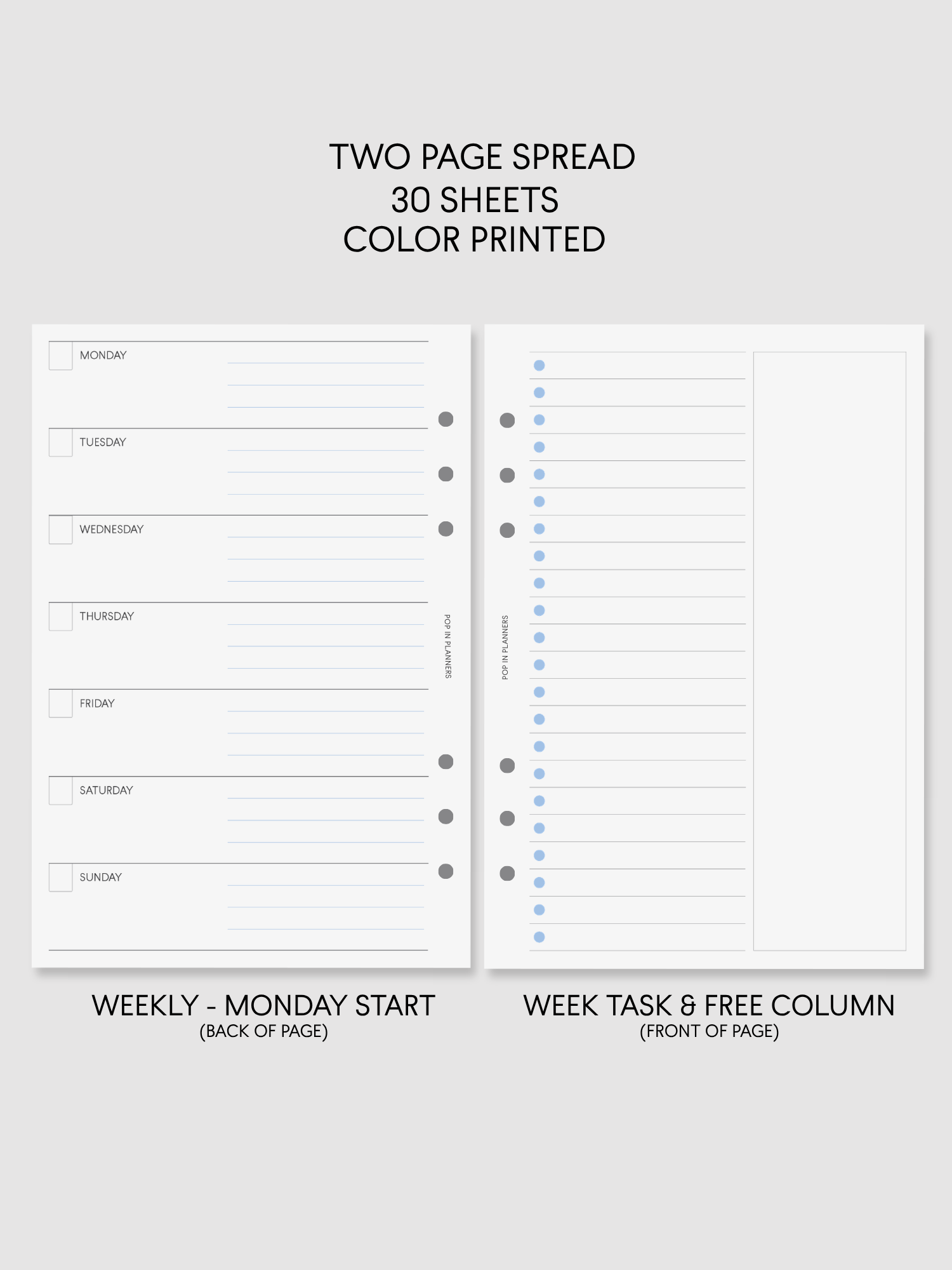 Weekly PeekFlow Planner Papers (30 Sheets/Color)