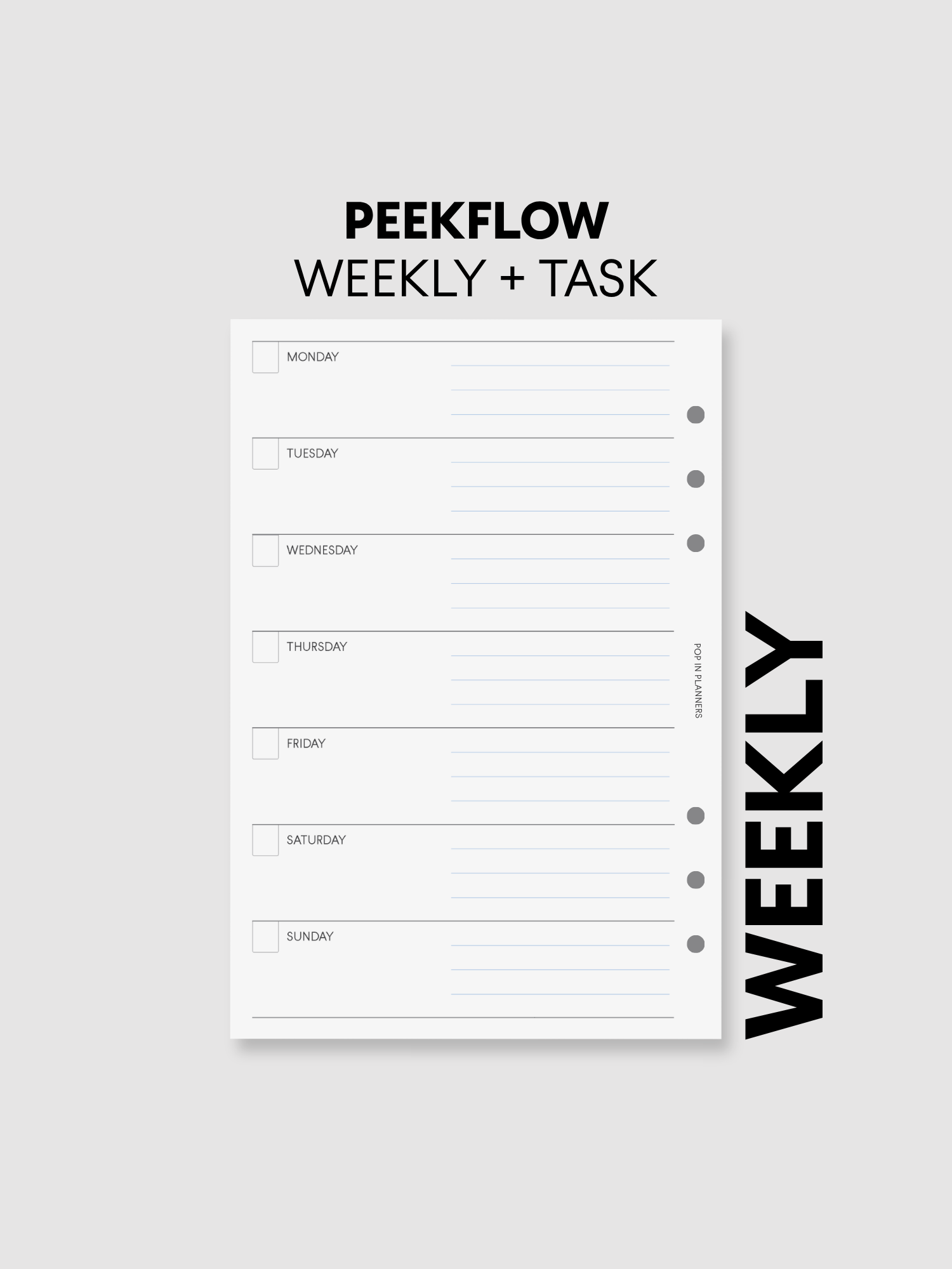 Weekly PeekFlow Planner Papers (30 Sheets/Color)