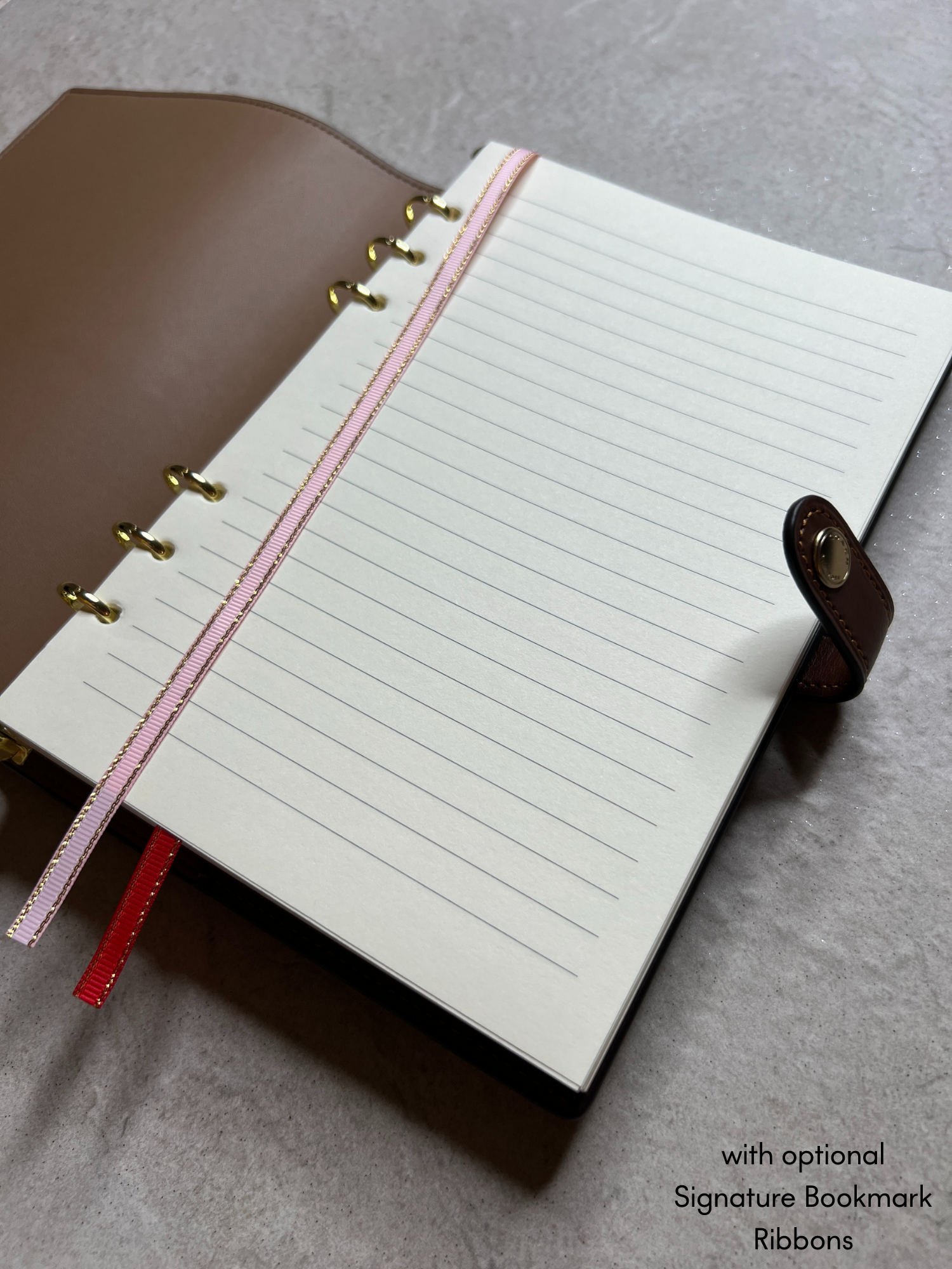 A5 Coach ring insert converting Coach notebook into ring planner by Pop In Planner from www.popinplanner.com showing options and adapter fit