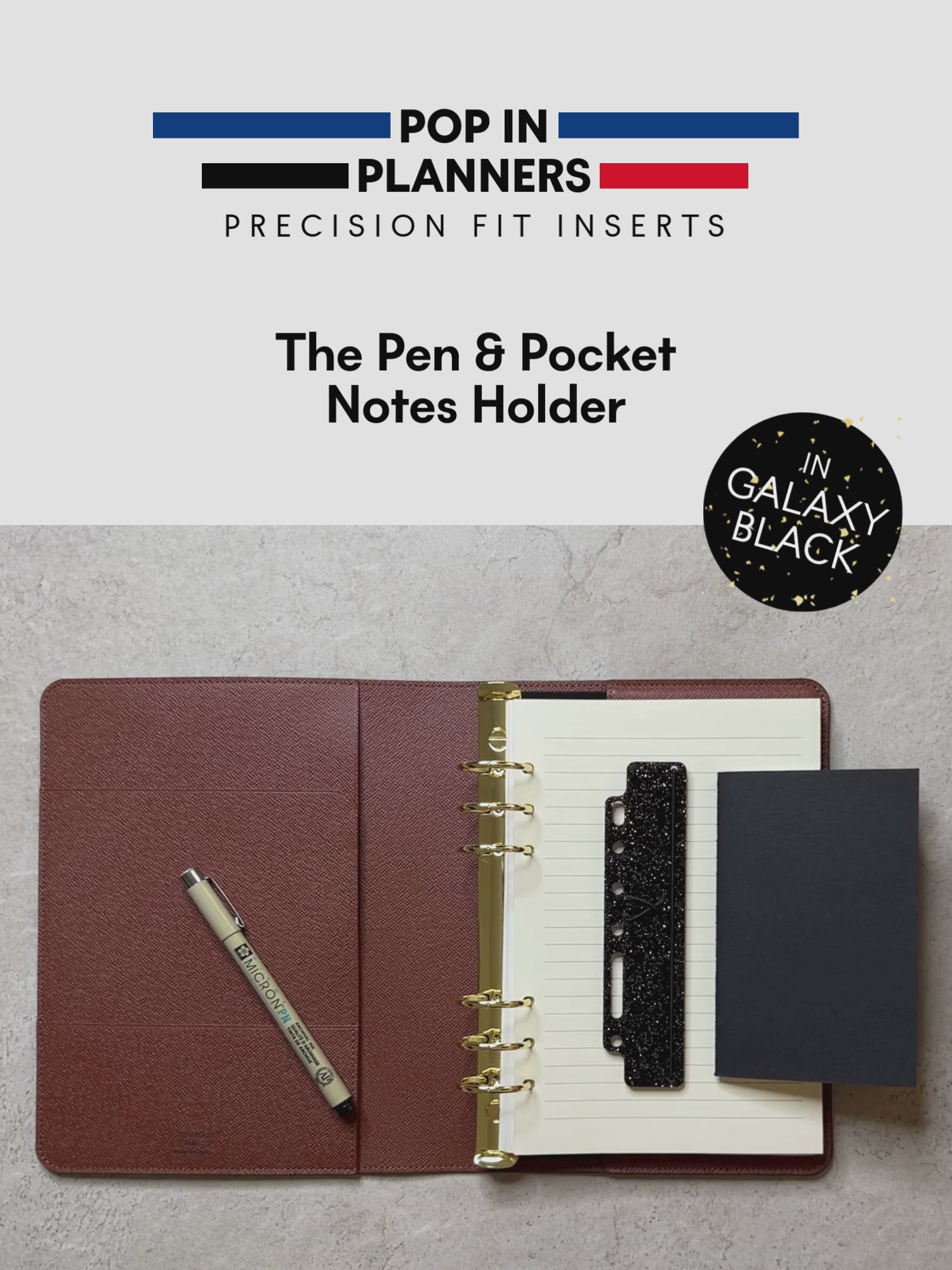 Video showing usage of pen and pocket notes holder by pop in planners